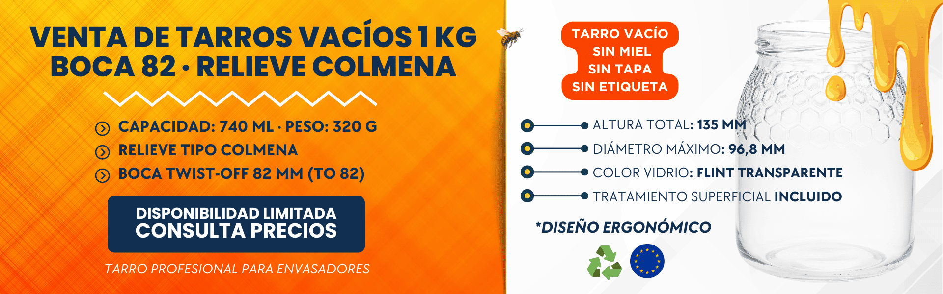 Tarro vacío Sin miel sin tapa sin etiqueta-2